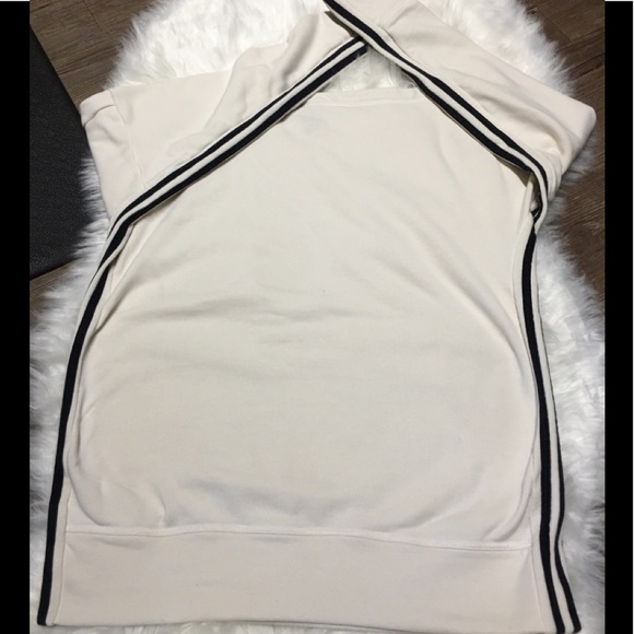 adidas Off the shoulder boat neck three stripe tunic sweatshirt Small Cream - Picture 5 of 6